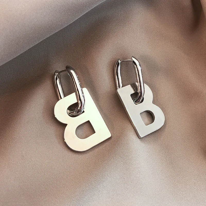 European and American Letter B Earrings Temperament Fashion Stainless Steel Earrings for Women 2023 New Jewelry