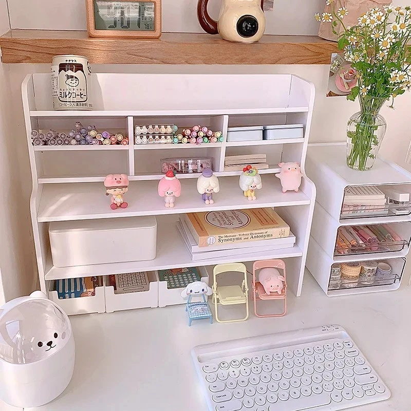 

Desk Shelf Desktop Office Storage Multi-layer Cute Simple Arrangement Rack Student White Desk Stationery Organizer