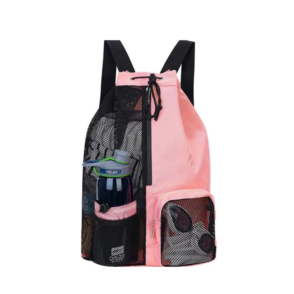 

with Wet Pocket Mesh Drawstring Backpack Fitness Solid Color Swim Bag Large Capacity Beach Storage Bags Sports Bag Exercise