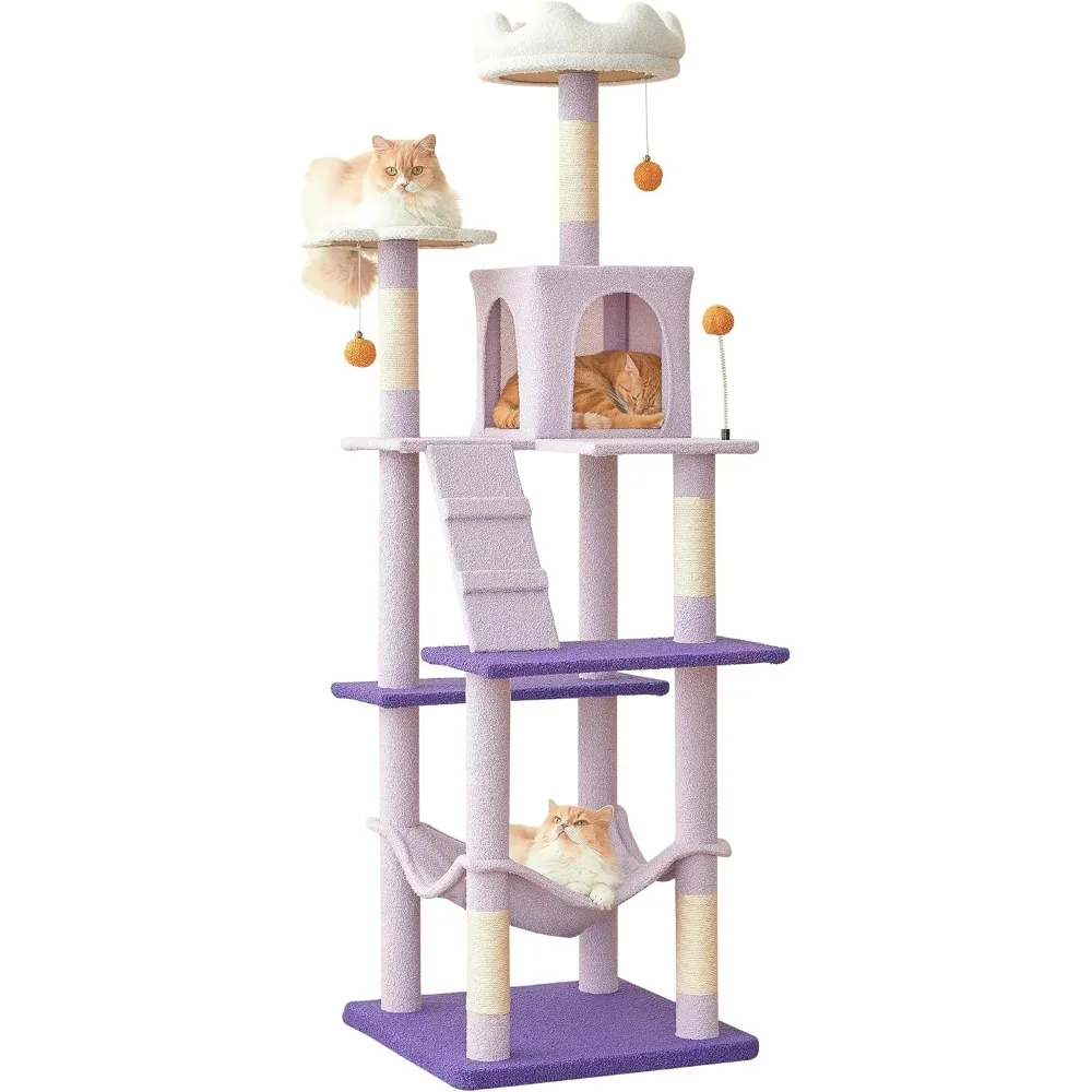 

MWPO Flower Large Cat Tree, 70.1-Inch Multi-Level Tall Cat Tower for Indoor Cats, Plush Cat Condo with Big Padded Perches, Sisal