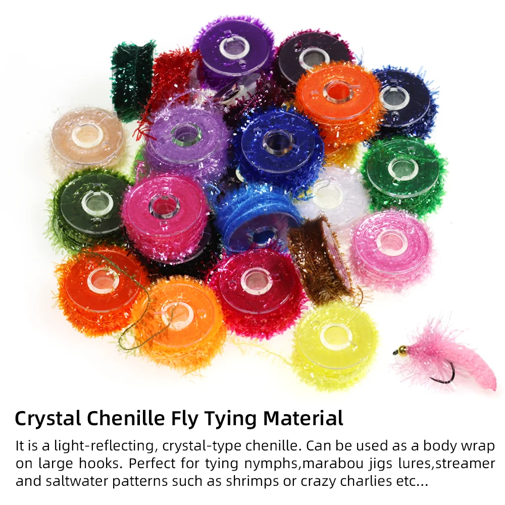 25pcs Random Colors Fly Tying Tinsel Chenille Kit Cactus Crystal Chenille Fly Tying Material for Jig Nymphs Streamer Flies