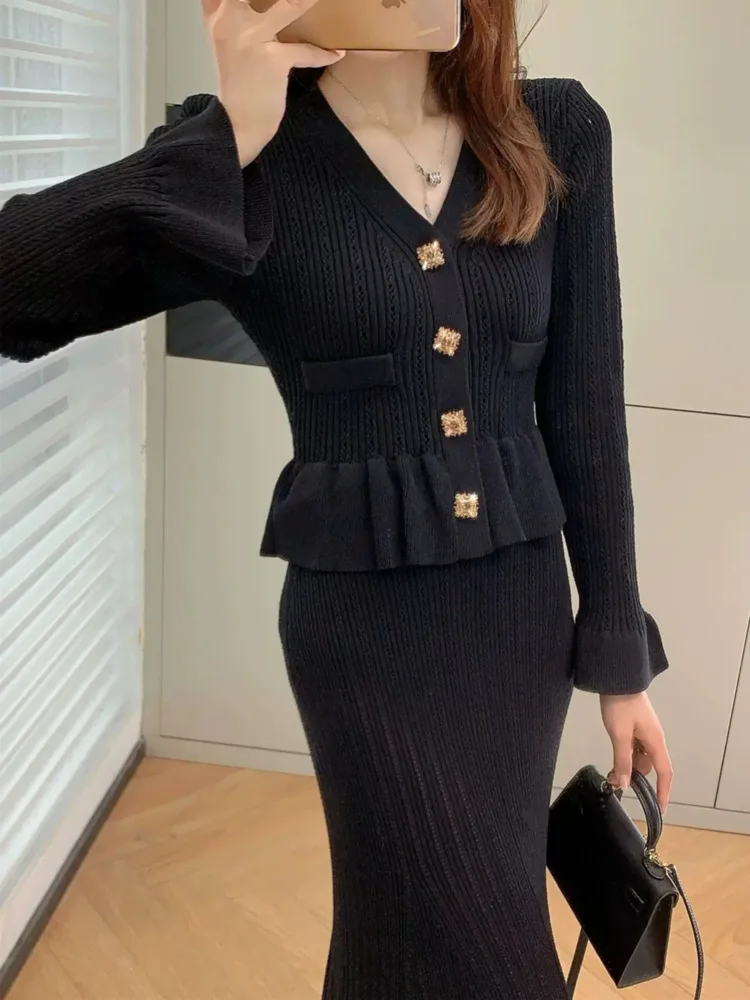 2024 new in matching sets fall winter Knit 2 piece sets women outfit Sweater cardigan long skirt conjuntos femininos outerwears