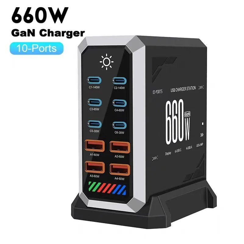 140W USB C Charger 660W GaN Fast Charging Station Multi Port Desktop Super Fast Charging Hub PD3.1 for Laptop Phone Tablet