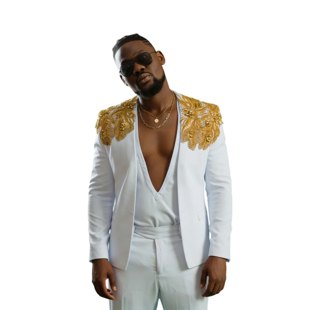 Modern Men's Suit 2 Pieces Blazer Pants Beads Appliques Shoulder Business Formal Work Wear Wedding Groom Tuxedos Customized