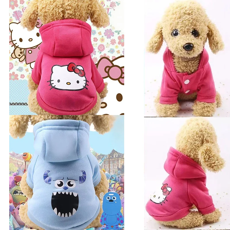 جديد مرحبا كيتي الكلب الملابس معطف الكرتون الحيوانات الأليفة زر سترة هوديي لطيف البلوز مقنعين الخريف الشتاء لينة الملابس الدافئة هدية #1