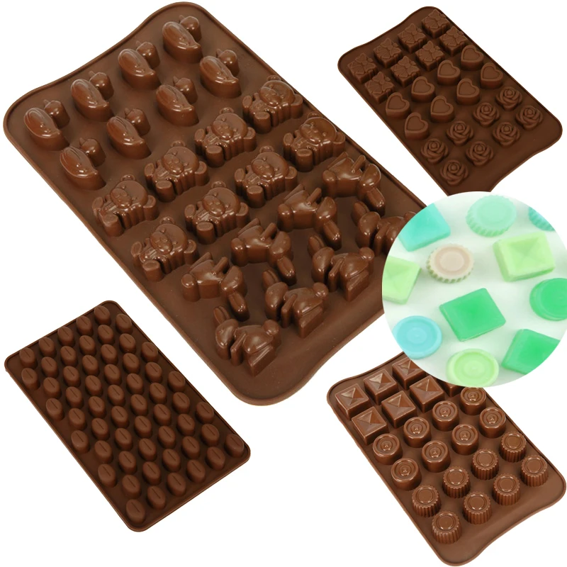 Molde cuadrado de silicona 3D para Chocolate, molde para dulces, conejo, oso, Aniaml para gelatina, trufa Fudge, cubo de hielo, herramientas para hornear