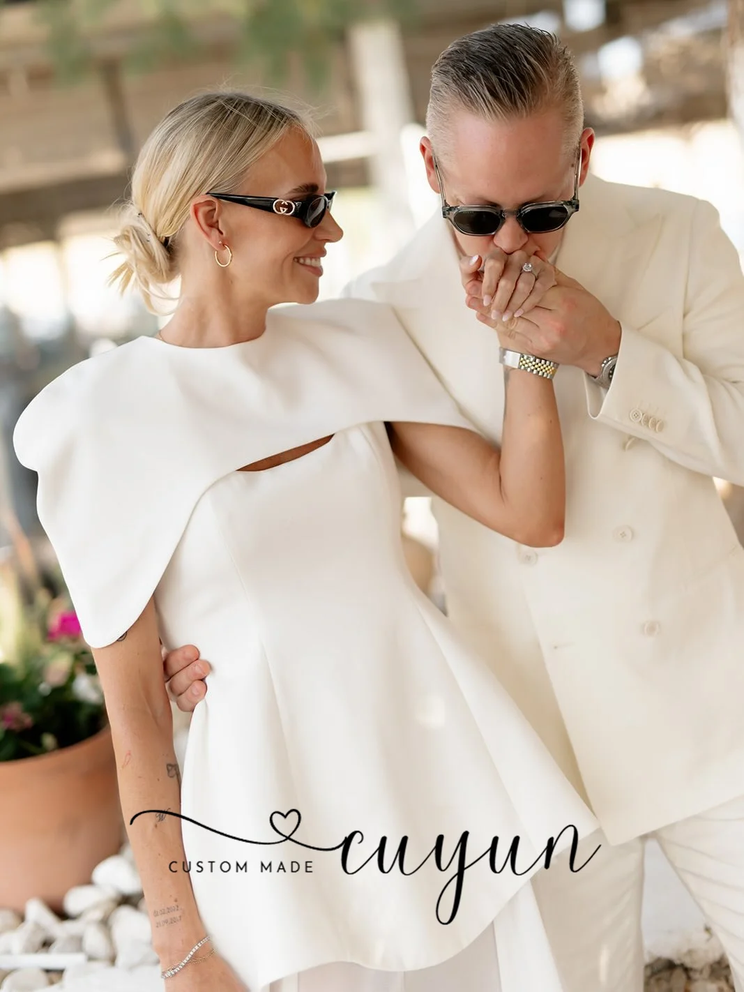 CUYUN Customized Women Wedding Party Dresses Holiday Honeymoon Dresses with Shawl Elegant Patchwork Evening Prom Gown Women