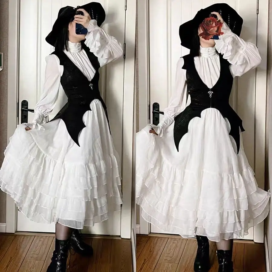 Dark Black Gothic Batwing Vest Y2k Cos Lolita Versatile Vest Outerwear Women Girls Summer New Design Cosplay Clothes Accessories