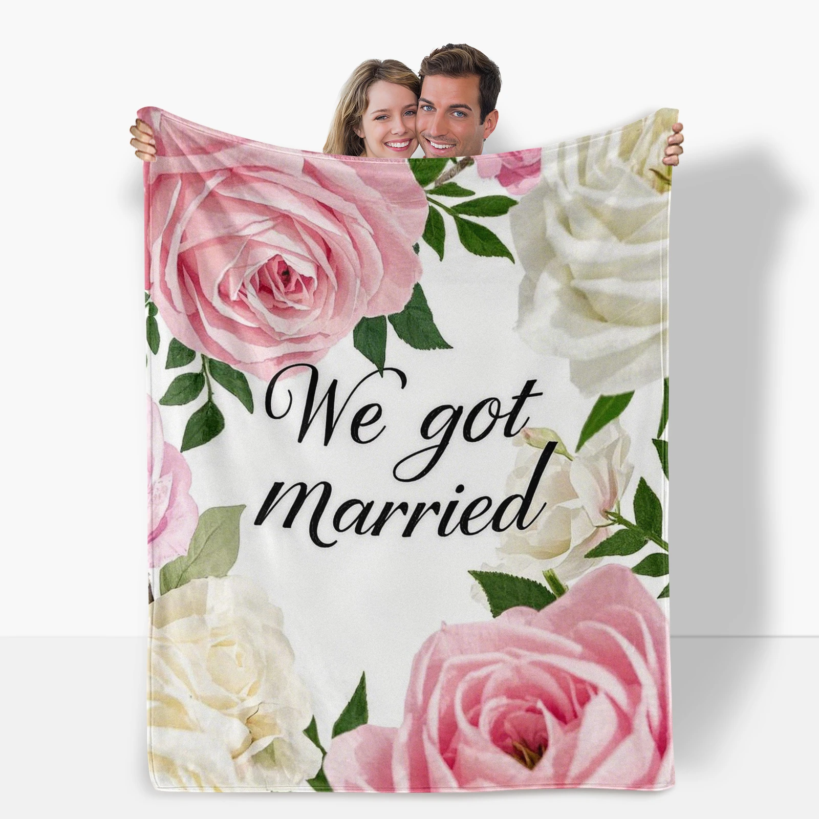 Classic Rose And Sweet Love Quotes Blanket, Ideal For Newlywed Couples This Wedding Season.