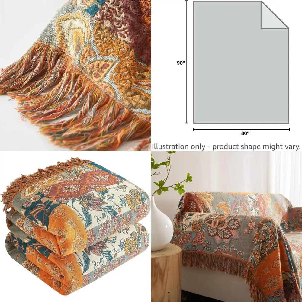 

Cozy 80x90 Cotton Muslin Quilt, 4-Layer Patchwork Floral, Soft Sofa Throw for Living Room Decor