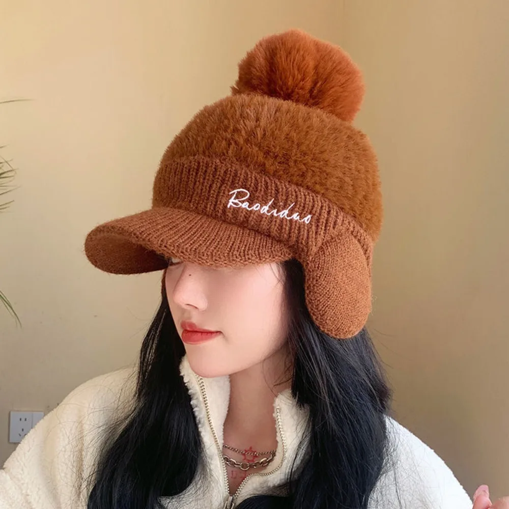 Fashion Women Pompoms Hat Thickened Winter Warm Hat Stylish Beanie Hats Casual Outdoor Knitted Cap Ear Protection