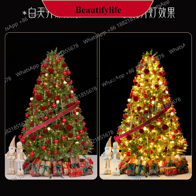 

G153 Christmas tree household ornament living room luminous red package high-end Christmas PE landing