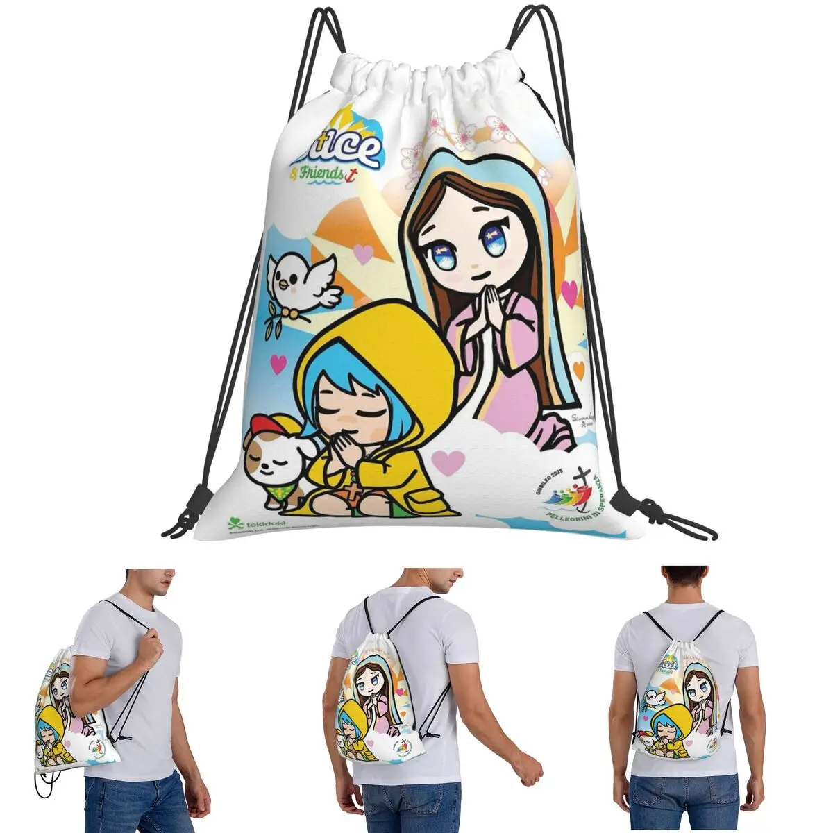 Luce Vatican Mascot Catholic Church 2025 Backpacks Multi-function Drawstring Bags Sundries Bag Book Bags for Man Woman School