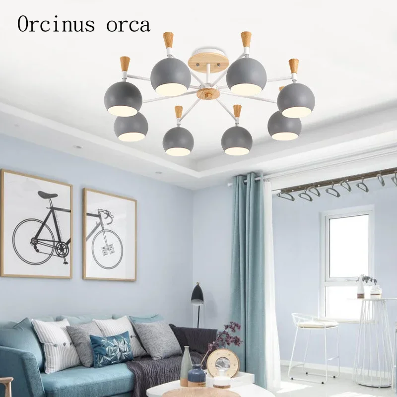 

Nordic creative personality iron art Chandelier living room modern simple wood color ceiling lamp free shipping
