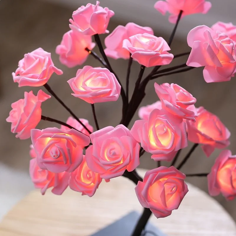 

24LED Rose Tree Desk Lamp USB Powered DIY Artificial Flower Night Light Bedroom Room Party Wedding Valentine's Day Decoration