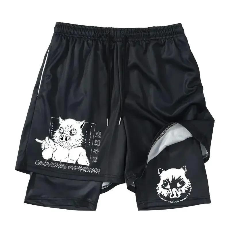 اليابانية أنيمي شيطان القاتل الطرفية جديد السراويل الرجال تشغيل الصيف طبقة مزدوجة بناطيل الشواطئ فضفاضة كبيرة الحجم السراويل غير رسمية #4