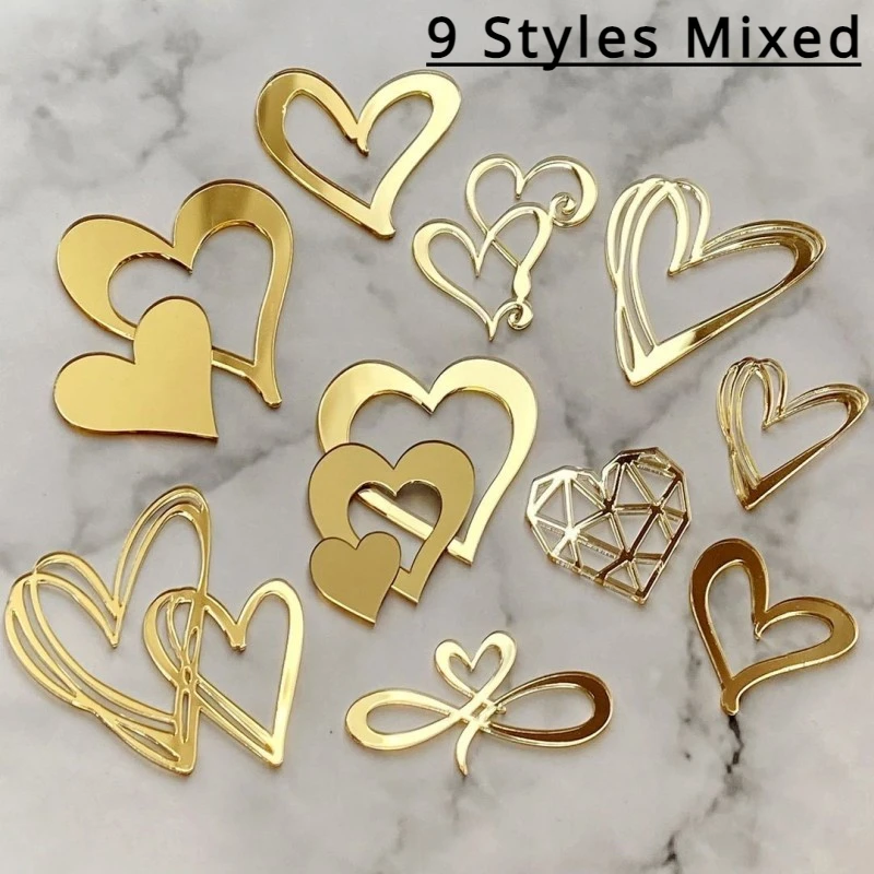 9 designs Ins Style Love Heart Acrylic Cake Topper Birthday Valentine's Day Cake Decoration Wedding Cake Side Acrylic Insert