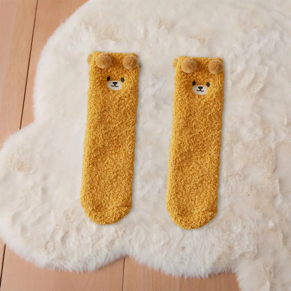 

Элегантные женские носки, женские носки до середины икры, удобные зимние женские носки из кораллового флиса с принтом медведя, утепленные носки до середины икры для дома