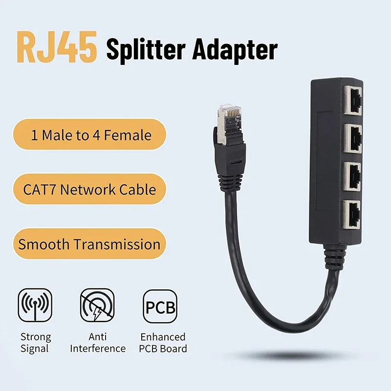 

RJ45 Splitter Adapter 1 to 4 Port Smooth Transmission Excellent Connection Network Cable Adapter