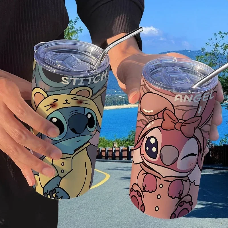 Disney Lilo & Stitch Cartoon Animation Stitch Thermos Cup Straw Coffee Cup Good-looking Personalized Creative Portable Water Cup