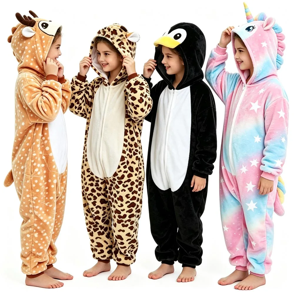 Girls Sleepwear Kids Onesie Pajamas 3 5 6 7 8 9 10 11 12 Years Teenage Kigurumi Suit Body Unicorn Costume Winter Flannel Pajama