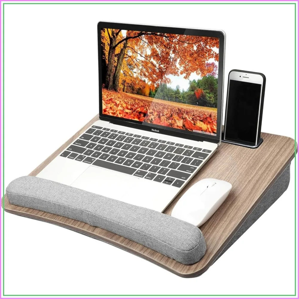 

Portable Lap Desk with Pillow Cushion, Fits up to 15.6 inch Laptop, Anti-Slip Strip & Storage for Home Office