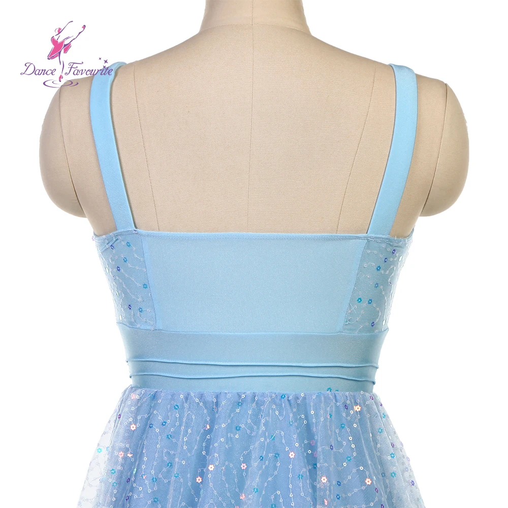 Robe de ballet en dentelle et maille à paillettes bleu pâle, robe de danse lyrique pour spectacle, 25100