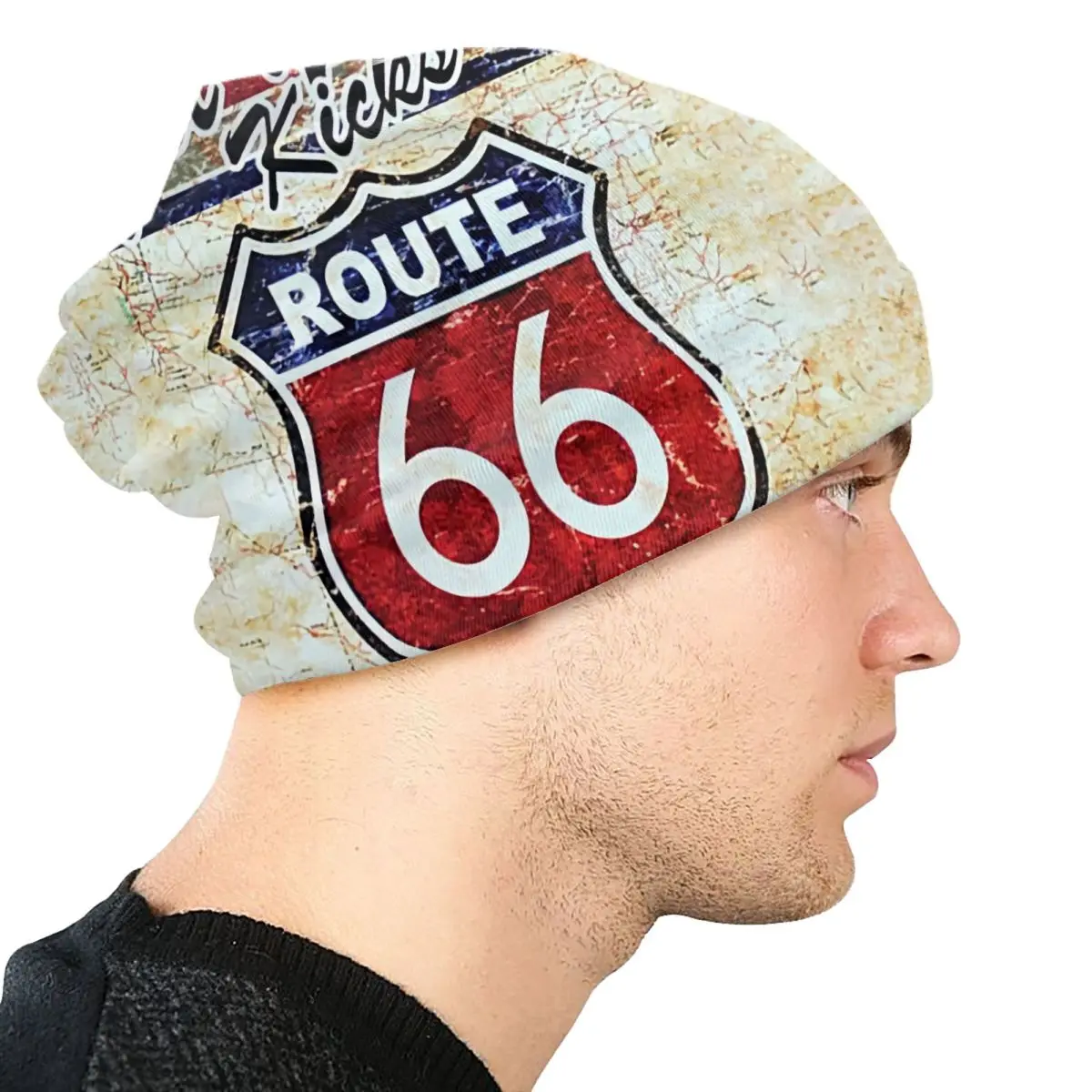 Vintage Route 66 Bonnet Hat Knitting Hats Men Women Cool Unisex Adult American Road Winter Warm Skullies Beanies Caps