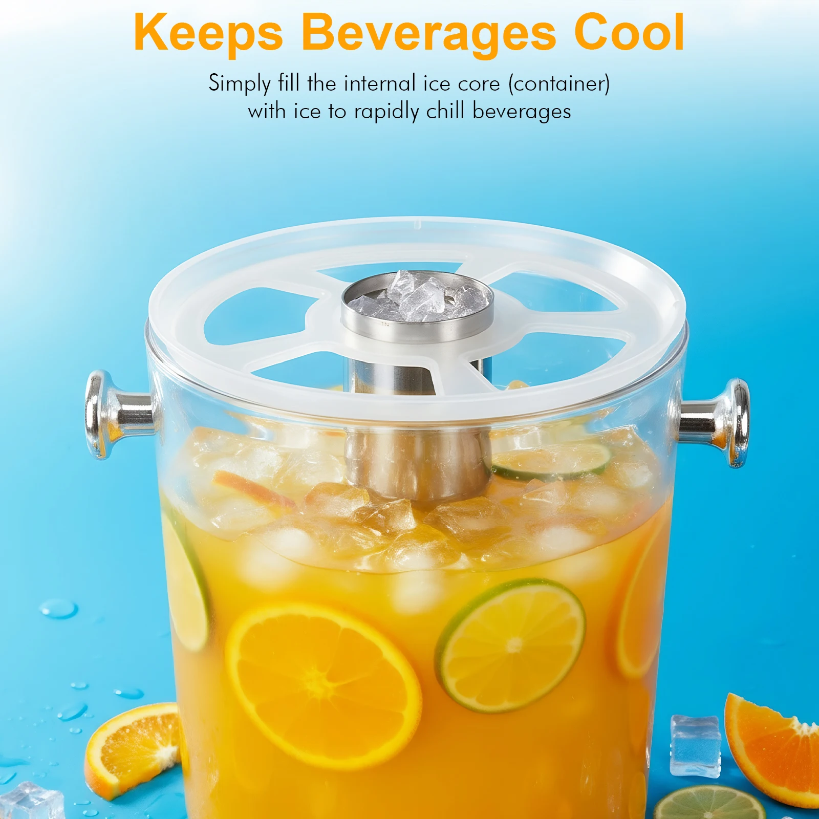 

24L Stainless Steel Beverage Container with Ice Core Drink Beverage Dispenser 3-Head for Parties Wedding Hotel Buffet Restaurant