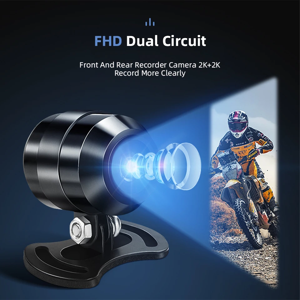 Gravador de Vídeo para Carro e Moto com Tela HD de 5 Polegadas, Navegador Carplay Android Auto, Gravador à Prova d'Água com Bluetooth Duplo