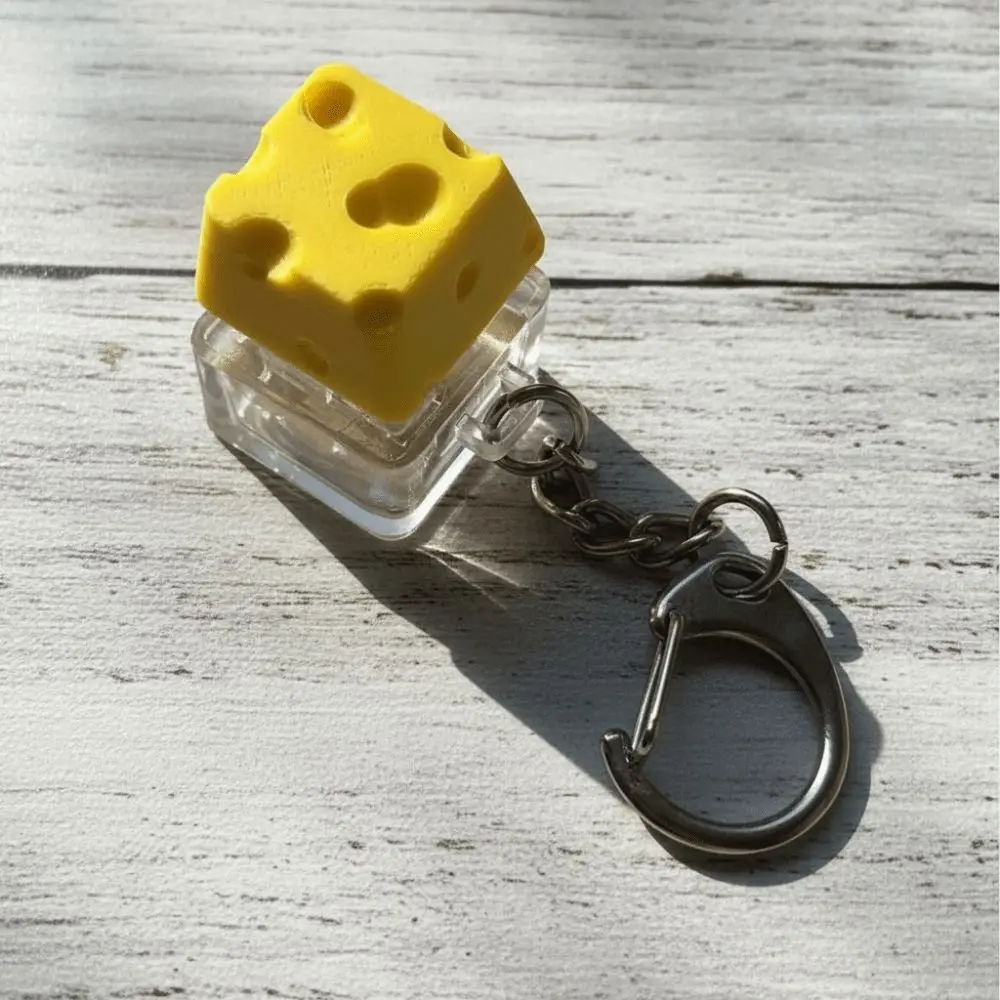 Funny Finger Cheese Key Chain Sensory Finger Press Cheese Keycap Fidget Keyboard Bag Pendant Clicker Keychain Adults