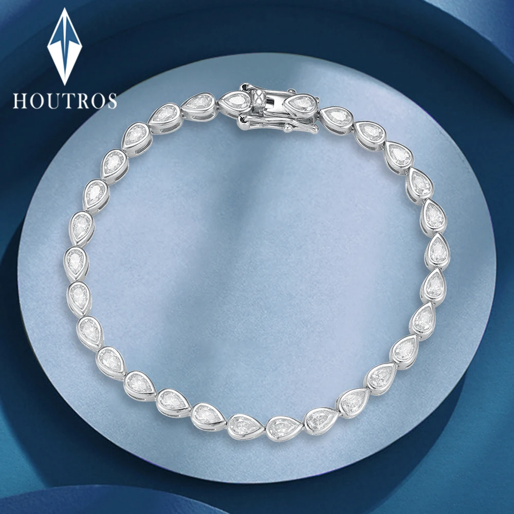 

2.5x4mm D Color Pear Cut Full Moissanite Tennis Bracelet Bezel Set 925 Sterling Silver Waterdrop Bracelets for Women Jewelry
