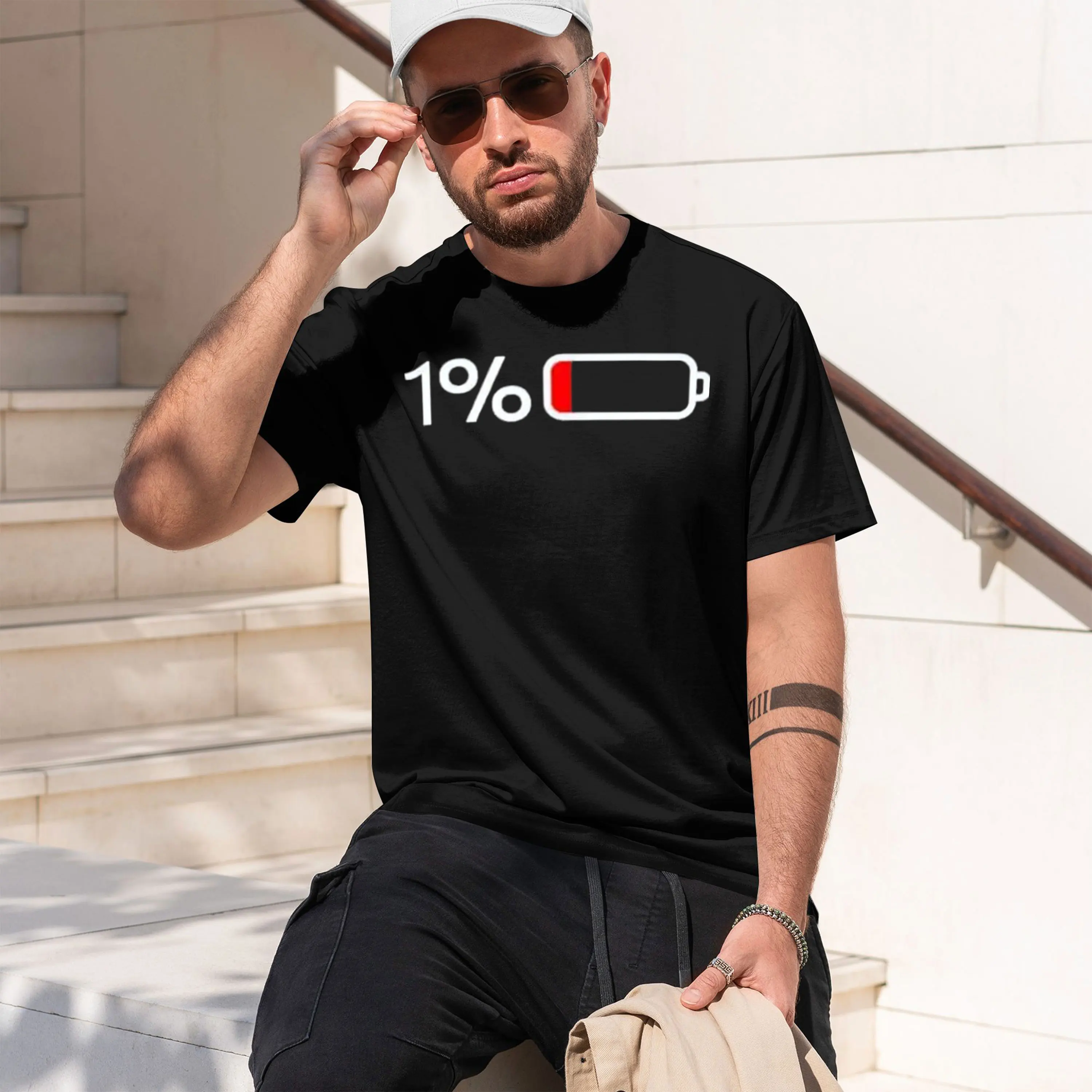malist Design Men's T-Shirt Battery 1 Percent Low Warning Graph Summer Casual Wear Gift For Tech Lovers 2026 New Model Short-sle