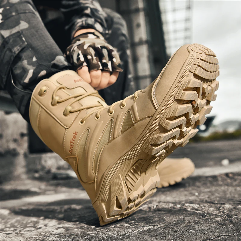 Neue Armee-Stiefel für Herren, atmungsaktiv, mit Schnürung, hochwertige, rutschfeste Camping-Knöchelstiefel für Herren, taktische Stiefel zum Klettern, wasserdichte Wanderschuhe