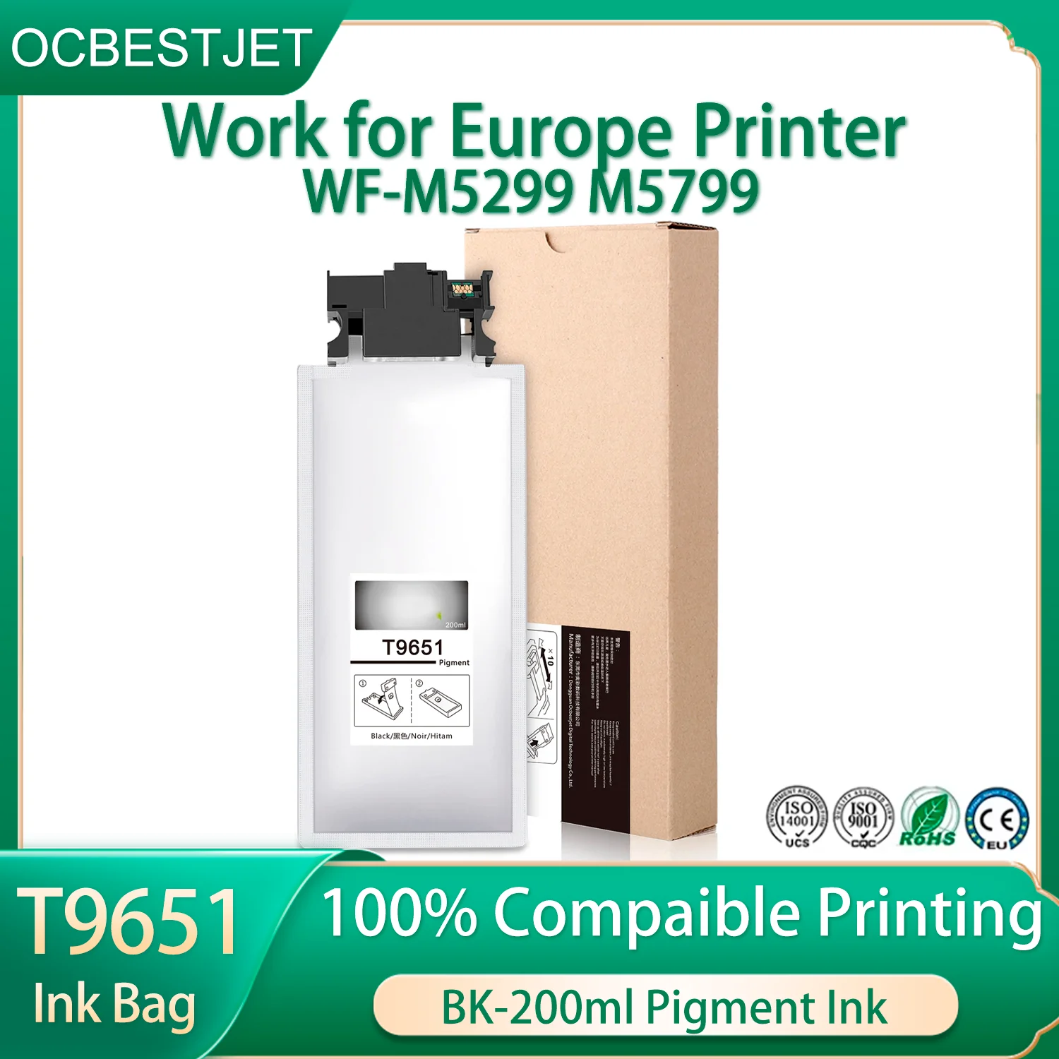 

T9651 C13T965140 200ml Black Ink Cartridge With Pigment Ink For Epson WorkForce Pro WF-M5299 M5799 Europe Printer
