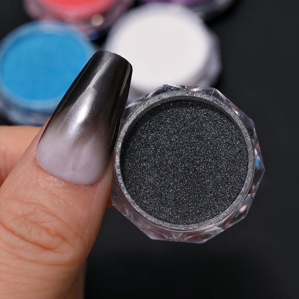 Black/White Gradient Glitter Chrome Powder Net1-2g/Jar Mirror Black Powder Gel Polish Gradient Dark Punk Black Rubbing Dust &*&