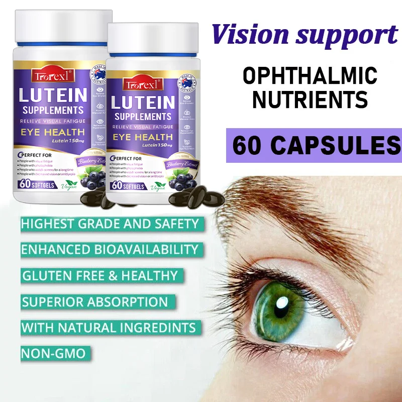 Eye Vitamins with Lutein,bilberry Extract for Eyestrain, Dry Eyes, and Vision Health,vision Restoration and Myopia Support