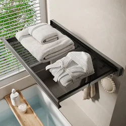 Towel Holder Rack Hanger Collapsible Bar Shower Clothes Shelf  Aluminium Alloy Bath Wall Movable Hook Bathroom Accessories