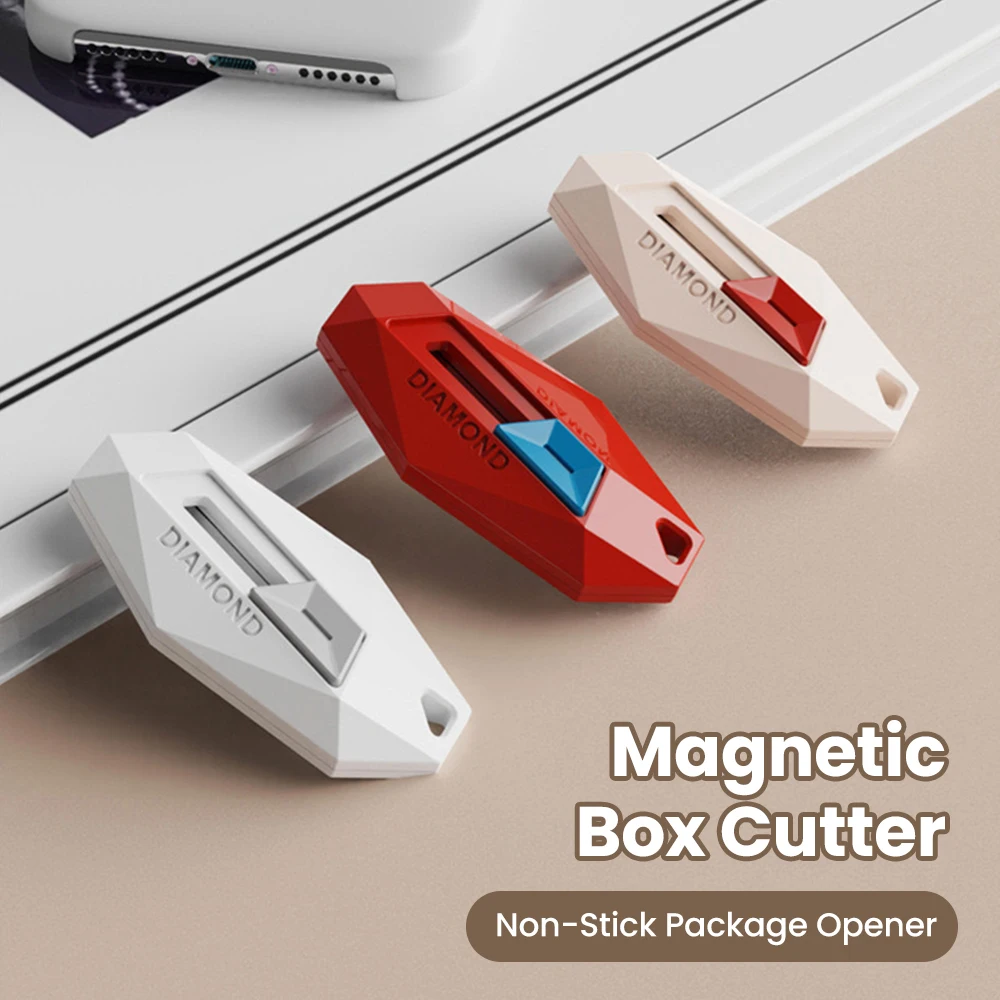 Magnetic Mini Box Cutter Portable Paper Cutter Cute Folding Knife Pocket Knife Replaceable Blade for Opening Envelope Carton
