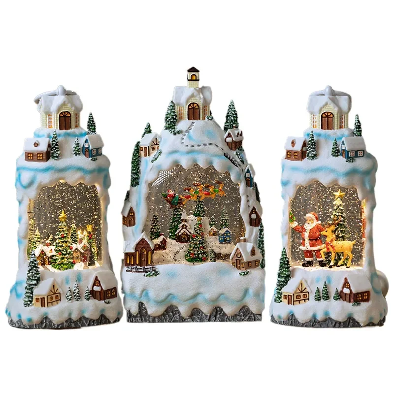 for Christmas Village Scene Decoration Resin Luminous Old Man Deer Gift Wholesale Cross-border New Product Town Arrangement