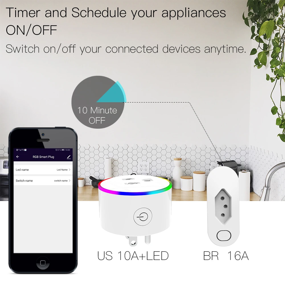 Tuya Wifi Smart LED RGB Dimmer Socket Timing Switch Wireless Power Plug Voice Control Alexa Electrical Outlet EU/US/UK/AU