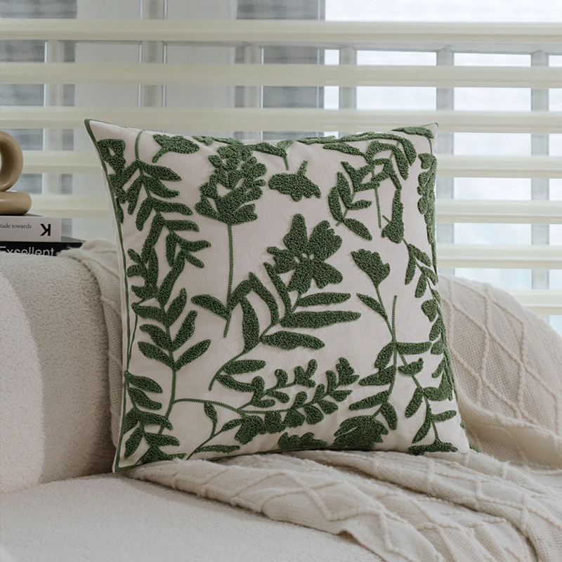 

Green Cushion Cover Exquisite Embroidery Home Decoration Pillowcase 45x45cm Soft High-quality Plush Living Room Sofa Pillowcase