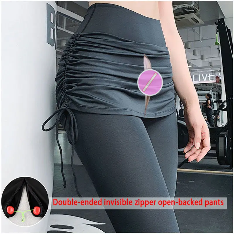 Drawstring Sport Trousers Women's Invisible Open Crotch Outdoor Convenient Yoga Pant High-Waist Quick-Dry  Fitness Pant leggings