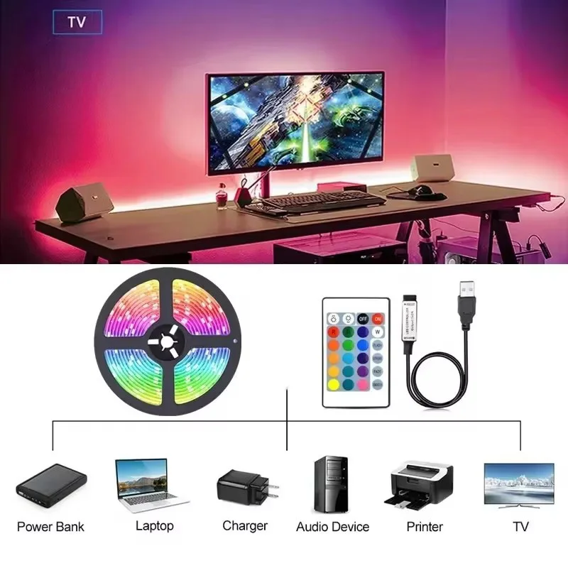 Led Strip Lights Tuya WIFI APP Control RGB LED Lights Music Sync for TV USB 5V Led Tape for TV Backlight Room Party Decoration