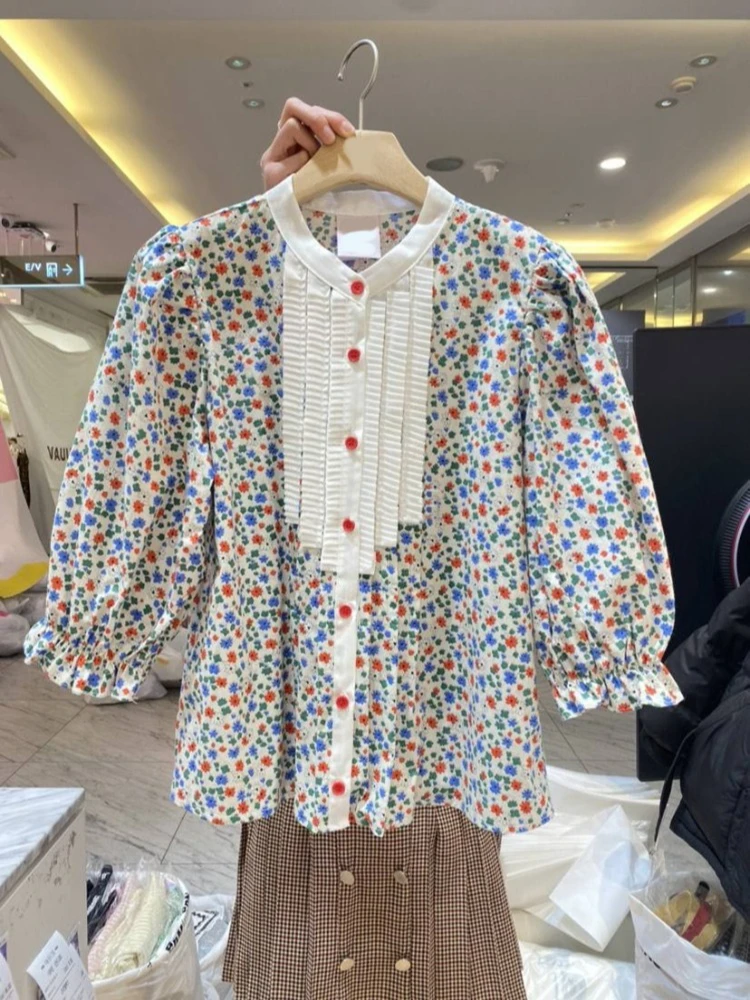

Fashionable Sweet Floral Print Shirt Women Summer Loose Long Sleeve Tops Mujer 2025 New All-match Casual Blusas Mujer