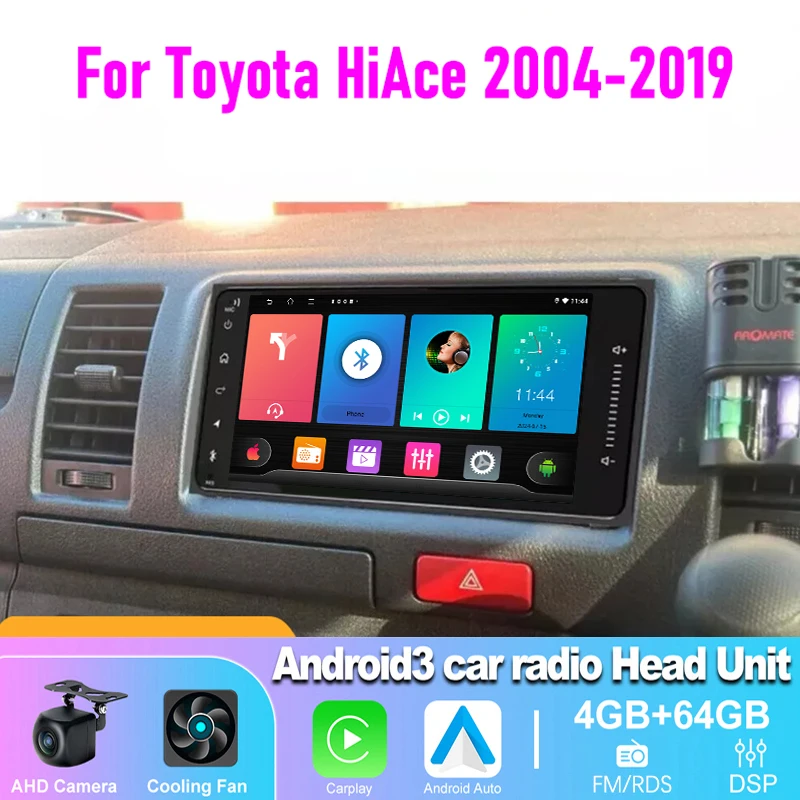 

7" 4+64GB Car Radio Wireless Carplay For Toyota Hiace 2004-2019 Android Auto Video Stereo Head Unit GPS BT Navigation
