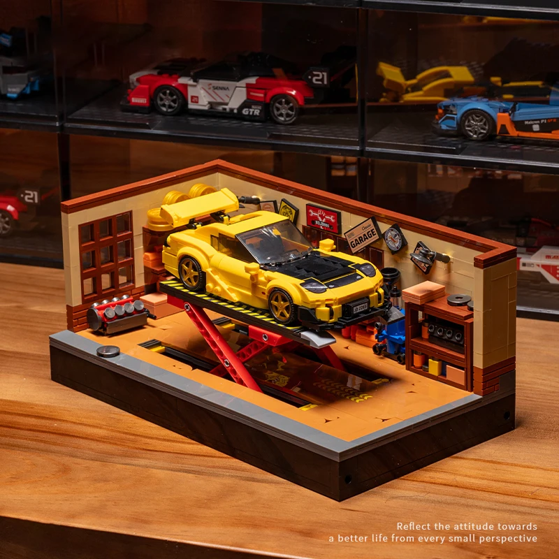 1:24 ensembles de construction de magasin de réparation de voiture bricolage décoration de bureau blocs de construction de magasin automobile idée de modèle cadeaux pour garçons enfants adultes 750 pièces