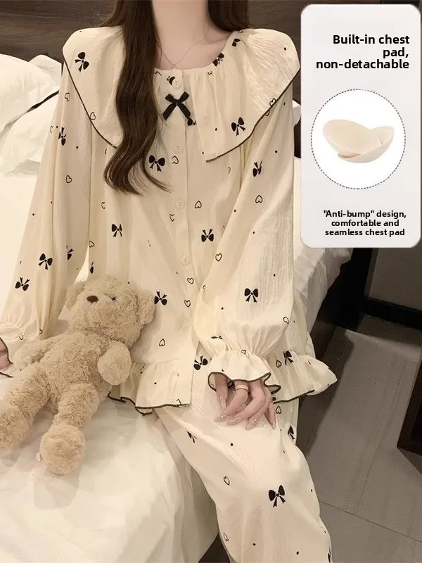 

Cloud Cotton Doll Collar Long Sleeve Women's Sleepwear Set Sweet Princess Style Home Clothes Comfortable Soft Loose Fit