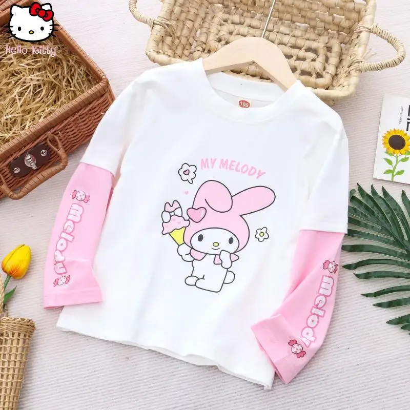 

Girls' Anime Kawaii Long Sleeved Base Shirt Kuromi Cinnamoroll Children's Spring Autumn New Cartoon Printed T-Shirt Tops