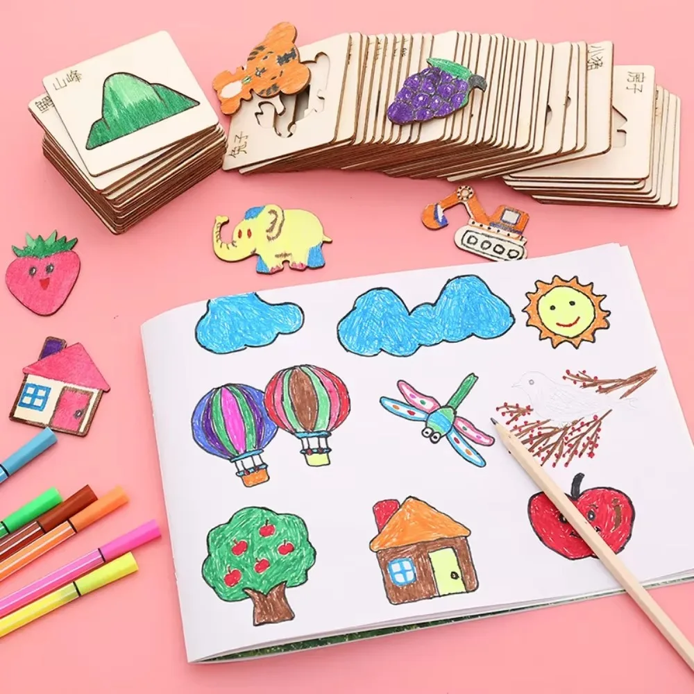 20/32Pcs Montessori Kids Drawing Toys DIY Painting Stencils Template Wooden Craft Toys Puzzle Educational Toys for Children Gift